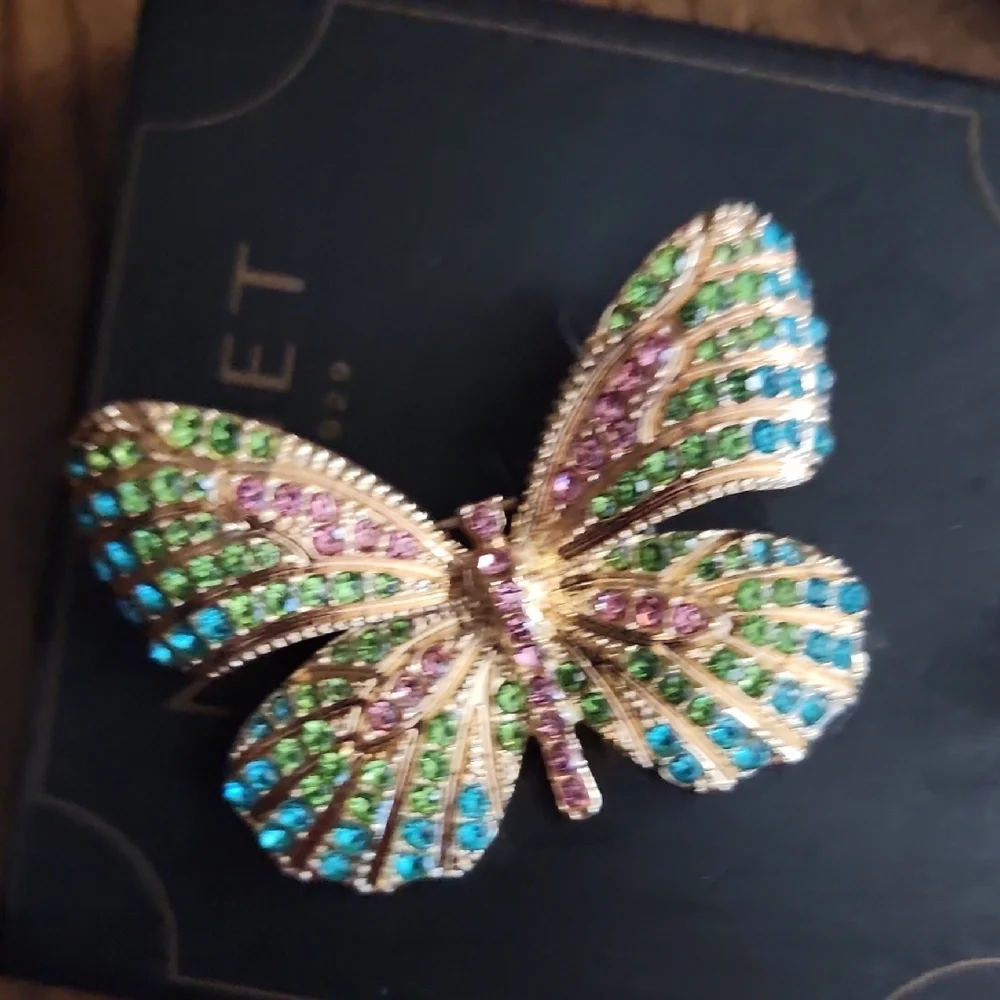Monet Vibrant Crystal Butterfly Pin - Picture 3 of 3